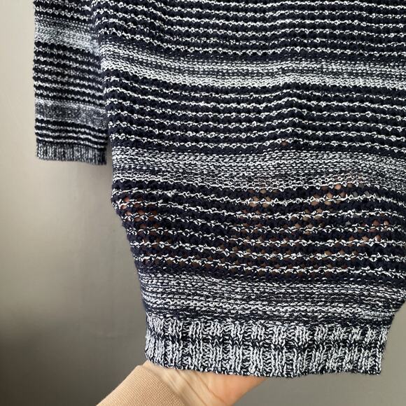 New York & Company Sweater Size XS Blue Striped Crochet Open Knit Coastal Chic - Picture 8 of 10
